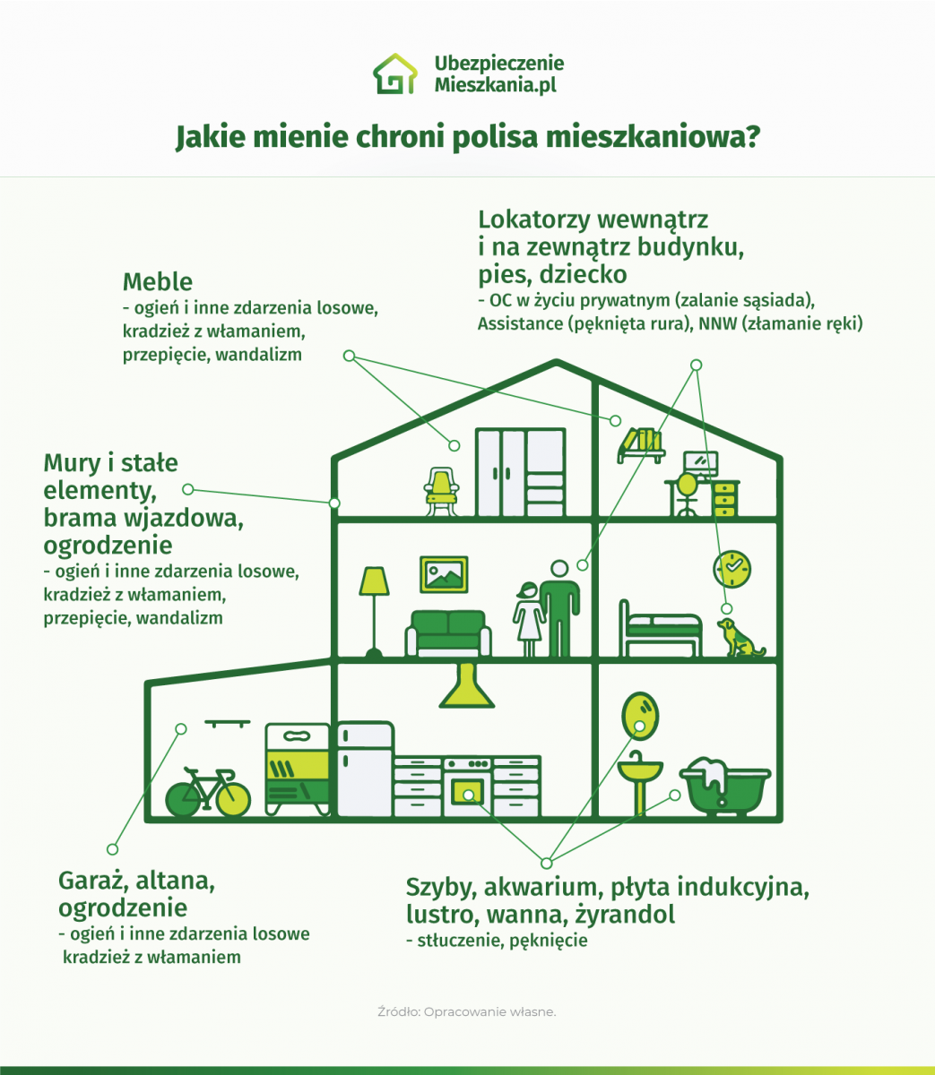 Infografika mówiąca o tym jakie mienie choroni polisa